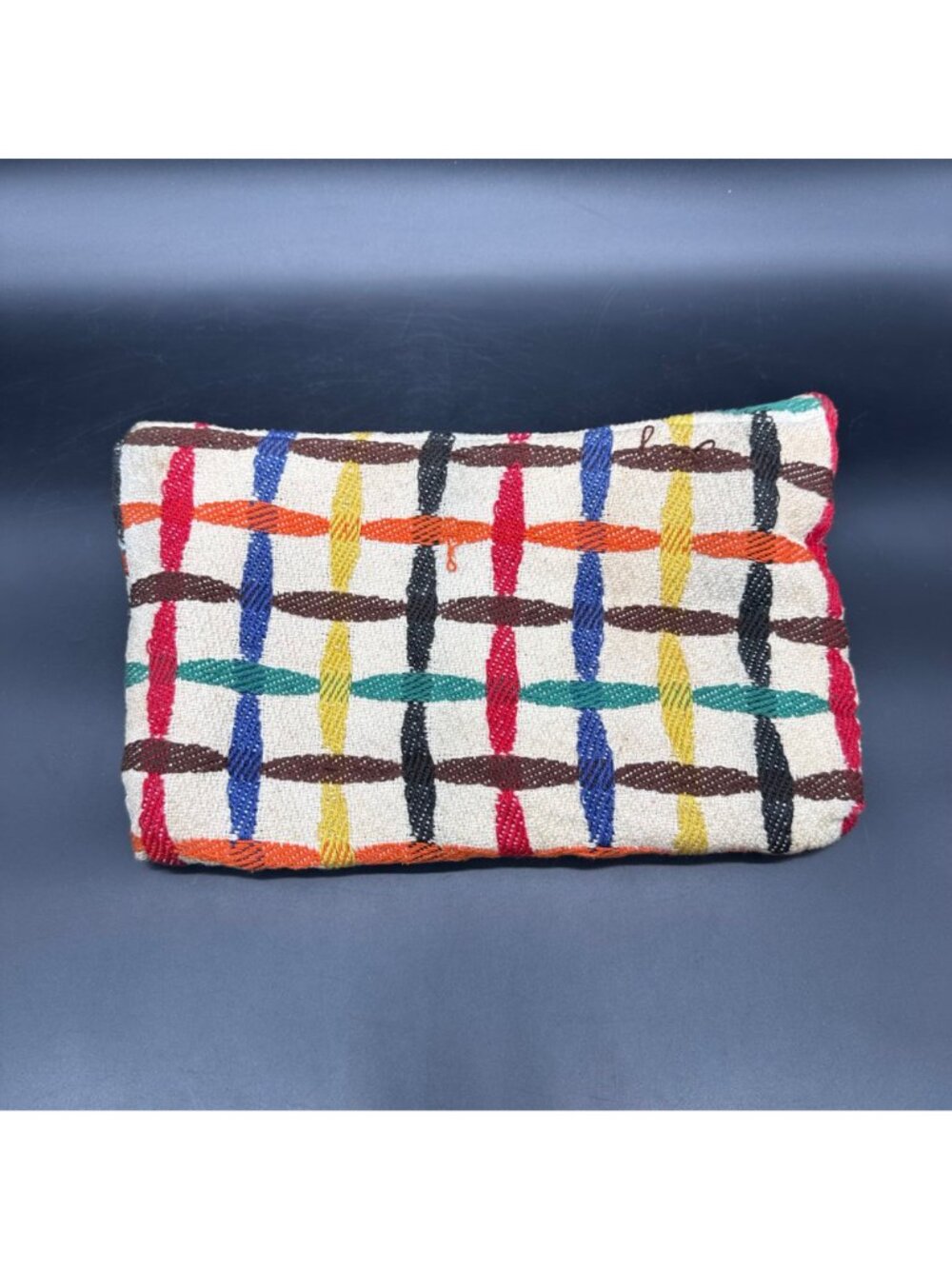 Vintage Clutch Handbag 1940s Woven Rainbow Purse Cosmetics Hosiery Mid Century - Picture 3 of 12